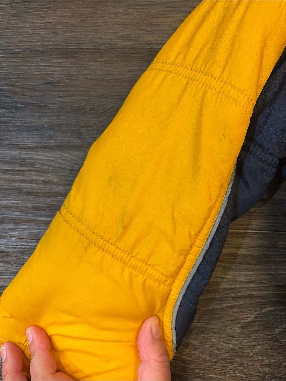 Y2K Nike Boys Winter Jacket Blue Yellow Hooded Puffy Synthetic Fill Quilted SZ 6 - Picture 5 of 8